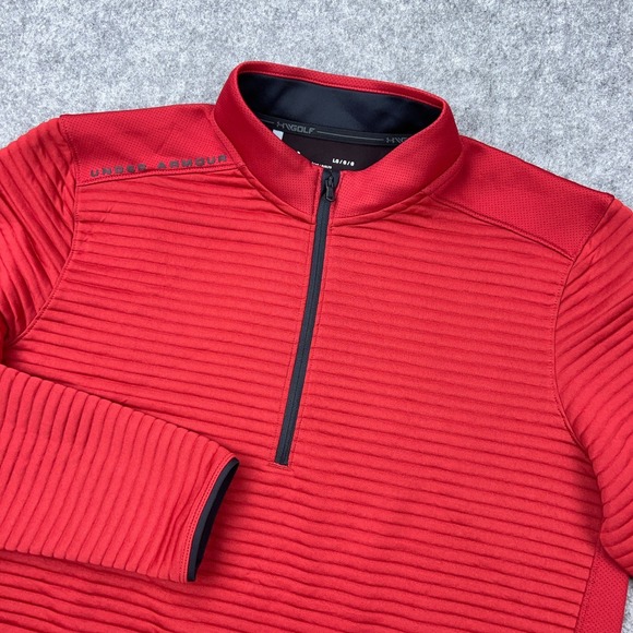 Under Armour Golf Pullover Mens Large Red Hybrid Quilted 1/4 Zip ColdGear Jacket - Picture 1 of 14